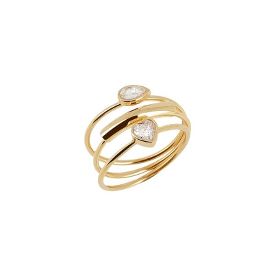 Bague Zag Catanzaro  en acier doré et oxyde de zirconium, taille 52