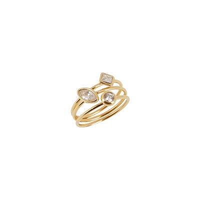 Bague Zag Troia en acier doré et oxyde de zirconium, taille XS