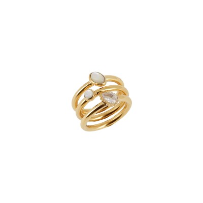 Bague Zag Moliterno en acier doré, oxyde de zirconium et nacre, taille S