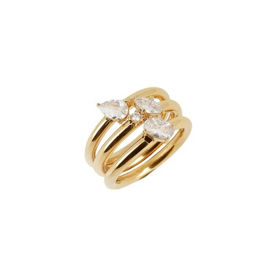 Bague Zag Sibari  en acier doré et oxyde de zirconium, taille 52