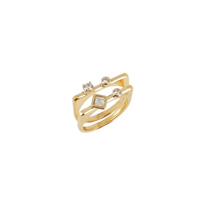 Bague Zag Tasso en acier doré et oxyde de zirconium, taille S