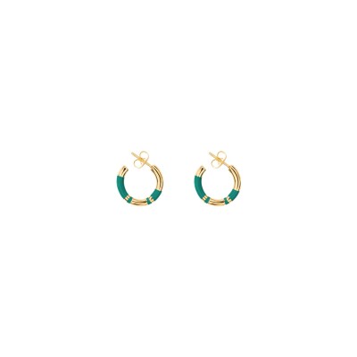 Boucles d'oreilles créoles Aurélie Bidermann Positano en métal doré à l'or 18 carats et résine - Émeraude