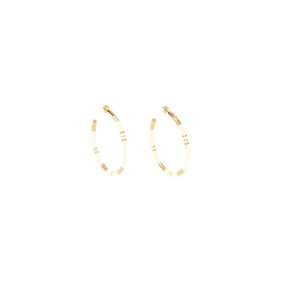 Boucles d'oreilles créoles Aurélie Bidermann Positano en métal doré à l'or 18 carats et résine - Ivoire
