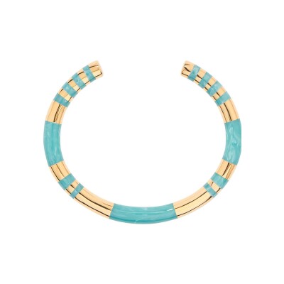 Bracelet jonc Aurélie Bidermann Positano en métal doré à l'or 18 carats et résine - Amazonite