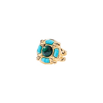 Bague Aurélie Bidermann Hilarios en métal doré à l'or 18 carats, malachite et turquoise