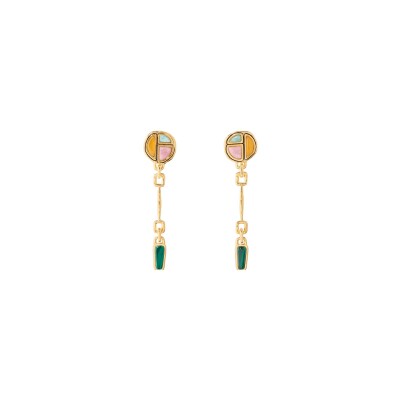 Boucles d'oreilles Aurélie Bidermann Sagane en métal doré à l'or 18 carats, opale, amazonite et malachite