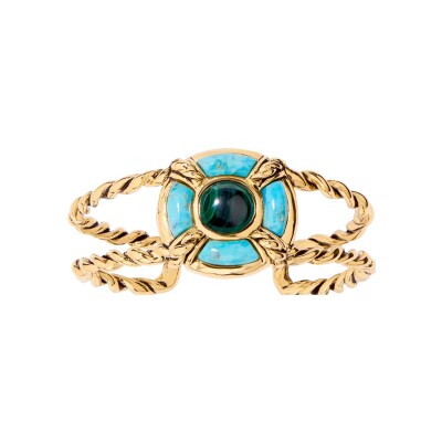 Bracelet Aurélie Bidermann Hilarios en métal doré à l'or 18 carats, malachite et turquoise