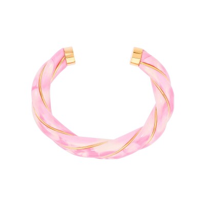 Bracelet jonc Aurélie Bidermann Diana en résine et métal doré à l'or 18 carats - Tie-Dye Rose Ivoire