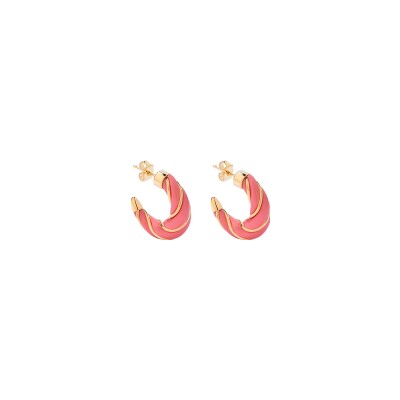Boucles d'oreilles créoles Aurélie Bidermann Diana en métal doré à l'or 18 carats et bakélite - Rose