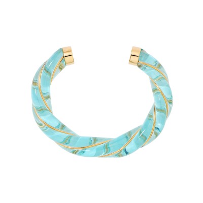 Bracelet jonc Aurélie Bidermann Diana en résine et métal doré à l'or 18 carats - Bleu Ciel