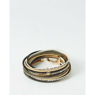 Bracelet FlowersforZoé STARSKY en acier doré et cuir, T2