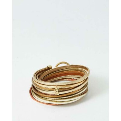 Bracelet FlowersforZoé STARSKY en acier doré et cuir, T2