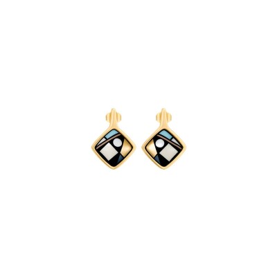Boucles d'oreilles Carré FREYWILLE Hommage à Sophie Taeuber-Arp en email et plaqué or