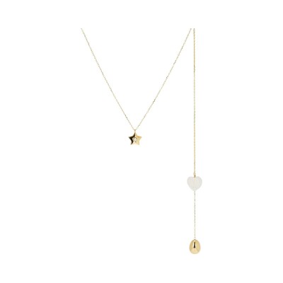 Bijou de dos Zag Annette en acier doré, oxyde de zirconium et pierre naturelle