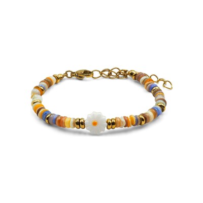 Bracelet en acier PVD doré et composants naturels
