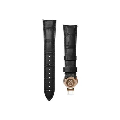BeauBleu black leather watch strap with rose gold clasp 20x16mm