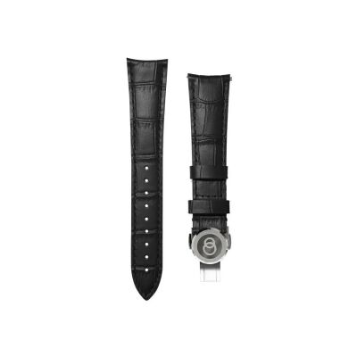 BeauBleu black leather watch strap with steel clasp 20x16mm