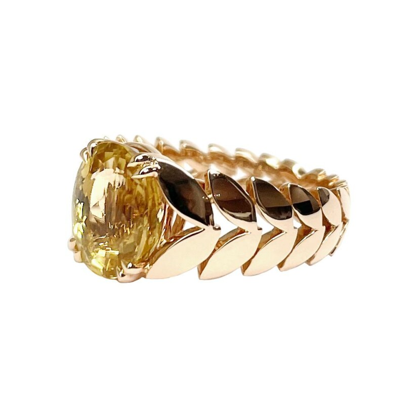 Bague Isabelle Barrier en or rose et tourmaline jaune de 4.00cts, taille 53