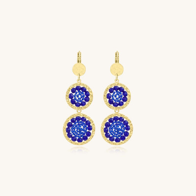 Boucles d'oreilles Sàntibé Bijoux Alba en laiton, métal doré et perles bleu