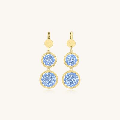 Boucles d'oreilles Sàntibé Bijoux Alba en laiton, métal doré et perles céleste