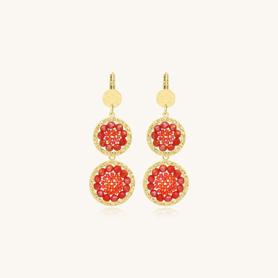 Boucles d'oreilles Sàntibé Bijoux Alba en laiton, métal doré et perles corail