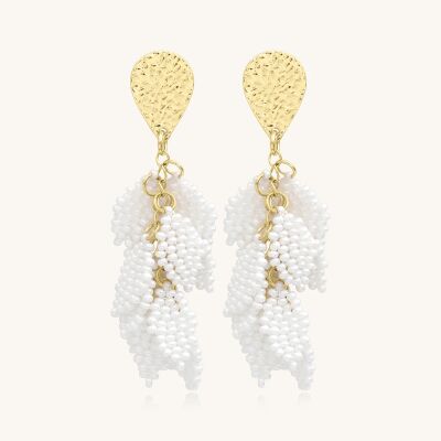 Boucles d'oreilles Sàntibé Bijoux Alize en laiton, métal doré et perles blanc