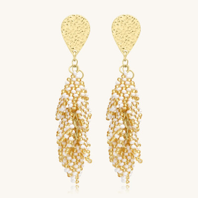 Boucles d'oreilles Sàntibé Bijoux Alize en laiton, métal doré et perles blanc doré