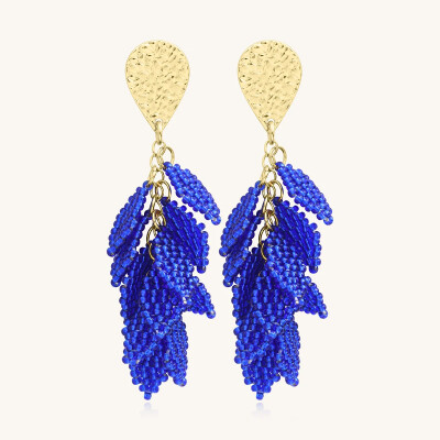 Boucles d'oreilles Sàntibé Bijoux Alize en laiton, métal doré et perles bleu