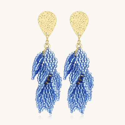 Boucles d'oreilles Sàntibé Bijoux Alize en laiton, métal doré et perles céleste