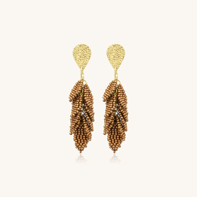 Boucles d'oreilles Sàntibé Bijoux Alize en laiton, métal doré et perles champagne