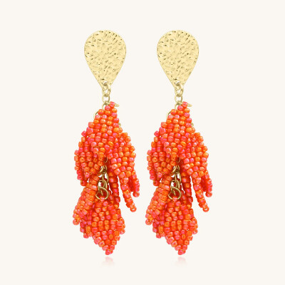 Boucles d'oreilles Sàntibé Bijoux Alize en laiton, métal doré et perles corail