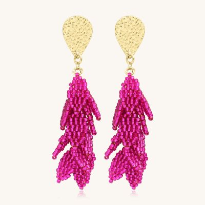 Boucles d'oreilles Sàntibé Bijoux Alize en laiton, métal doré et perles fuchsia