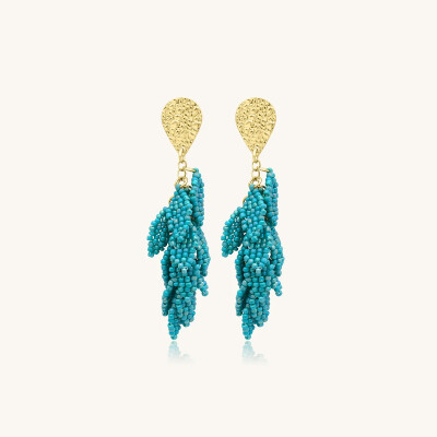 Boucles d'oreilles Sàntibé Bijoux Alize en laiton, métal doré et perles turquoise