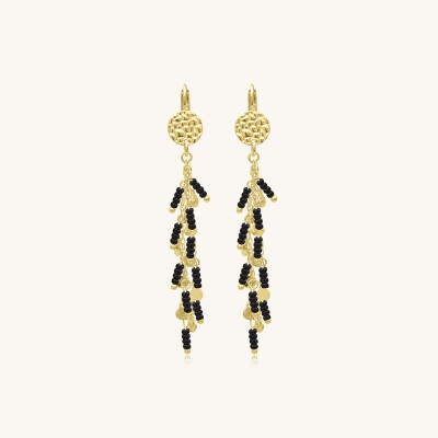 Boucles d'oreilles Sàntibé Bijoux Aurea en laiton, métal doré et perles noir