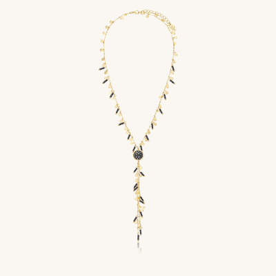 Collier Sàntibé Bijoux Aurea en laiton, métal doré et perles noir