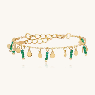 Bracelet Sàntibé Bijoux Aurea en laiton, métal doré et perles vert oasis