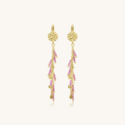 Boucles d'oreilles Sàntibé Bijoux Aurea en laiton, métal doré et perles rose sakura