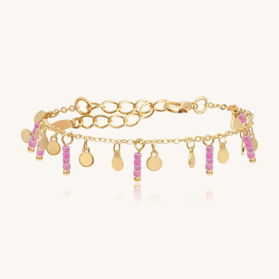 Bracelet Sàntibé Bijoux Aurea en laiton, métal doré et perles rose sakura