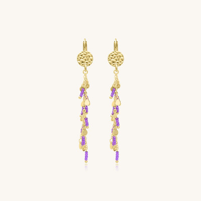 Boucles d'oreilles Sàntibé Bijoux Aurea en laiton, métal doré et perles ultra violet