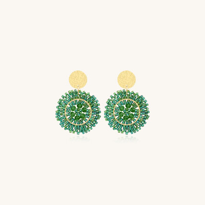 Boucles d'oreilles Sàntibé Bijoux Espagnola Baby en laiton, métal doré et perles vert oasis
