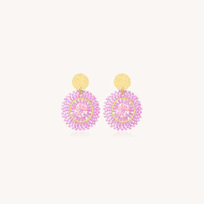 Boucles d'oreilles Sàntibé Bijoux Espagnola Baby en laiton, métal doré et perles rose sakura