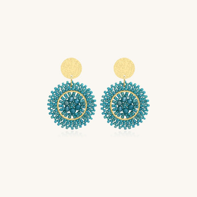 Boucles d'oreilles Sàntibé Bijoux Espagnola Baby en laiton, métal doré et perles turquoise