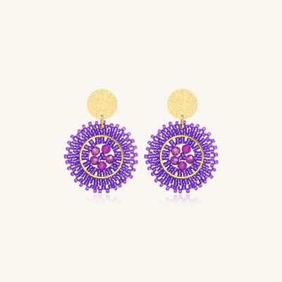 Boucles d'oreilles Sàntibé Bijoux Espagnola Baby en laiton, métal doré et perles ultra violet