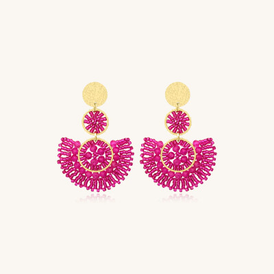Boucles d'oreilles Sàntibé Bijoux Cancun en laiton, métal doré et perles fuchsia