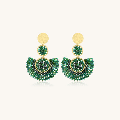 Boucles d'oreilles Sàntibé Bijoux Cancun en laiton, métal doré et perles vert oasis