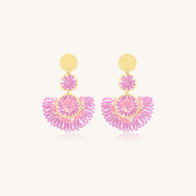 Boucles d'oreilles Sàntibé Bijoux Cancun en laiton, métal doré et perles rose sakura
