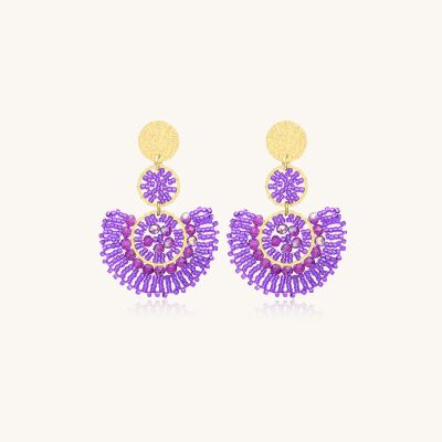 Boucles d'oreilles Sàntibé Bijoux Cancun en laiton, métal doré et perles ultra violet