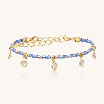 Bracelet Sàntibé Bijoux Colibri en laiton, métal doré et perles céleste