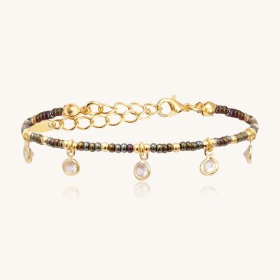 Bracelet Sàntibé Bijoux Colibri en laiton, métal doré et perles noisette