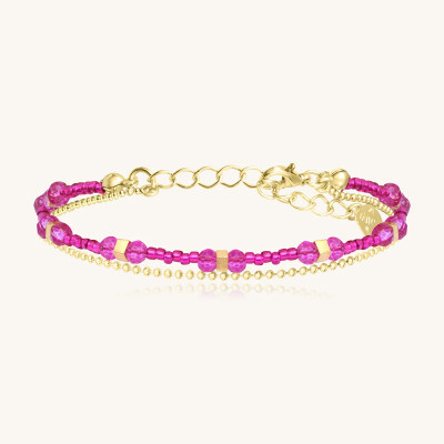 Bracelet Sàntibé Bijoux Divine en laiton, métal doré et perles fuchsia